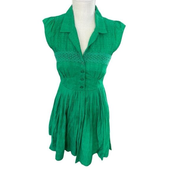 Maeve Anthropologie Kelly Green Swiss Dot Retro Shirt Dress - Picture 3 of 9